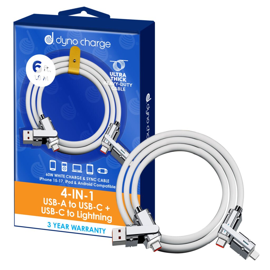 4 IN 1 CABLE USB A/C 6' 60 W WHT #82112
