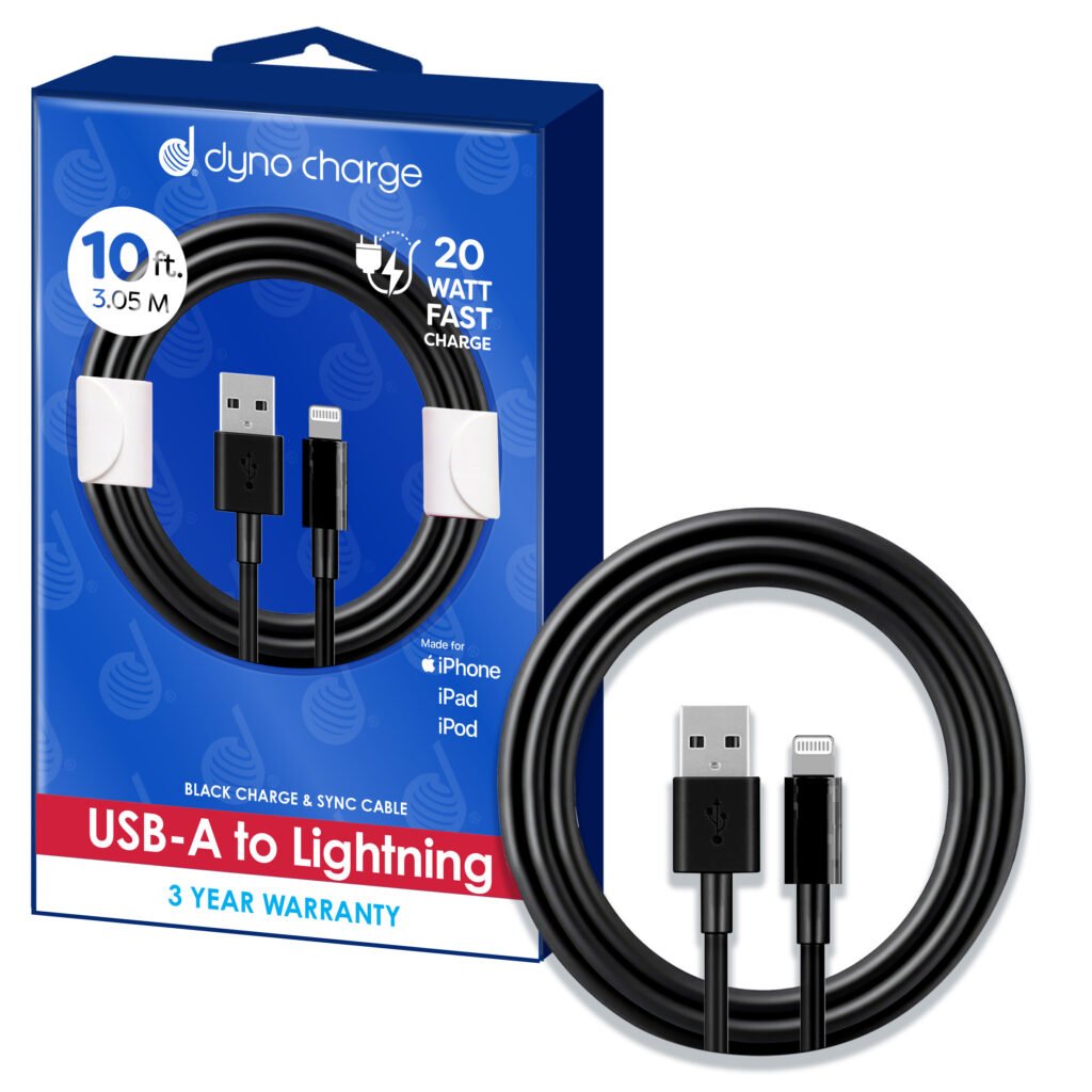 USB A TO LIGHTNING 10' 20W BLACK #82303