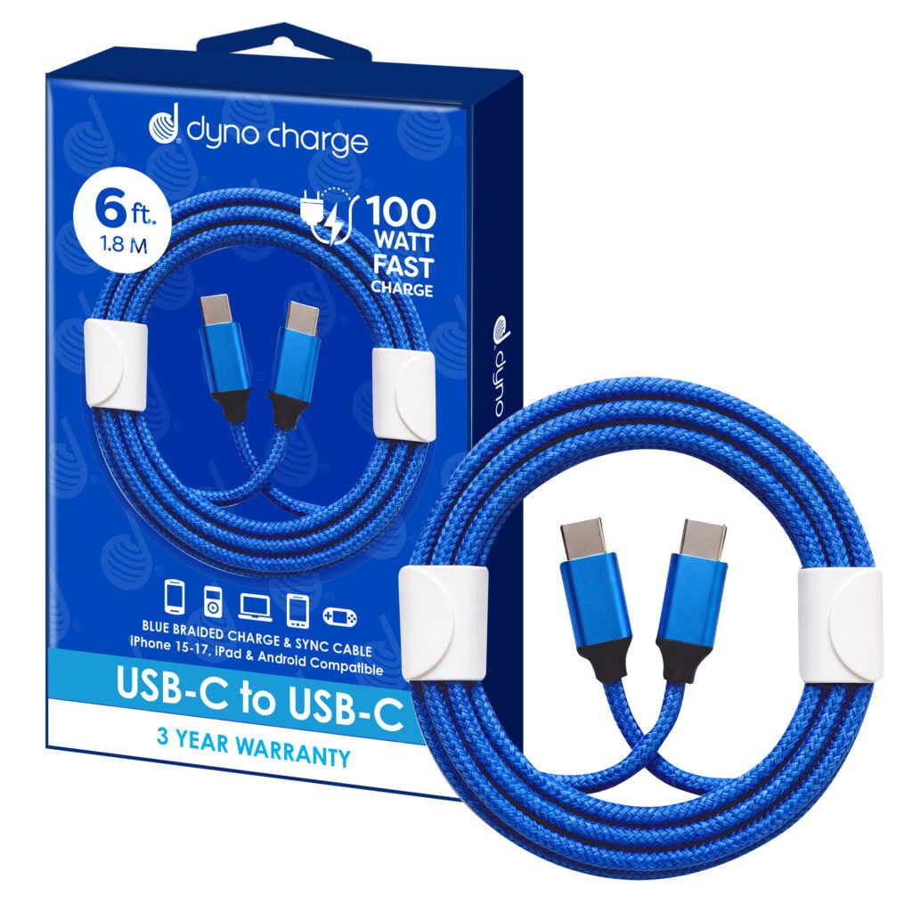 USB-C TO USB-C BRAIDED CABLE BLUE 6FT. #82126