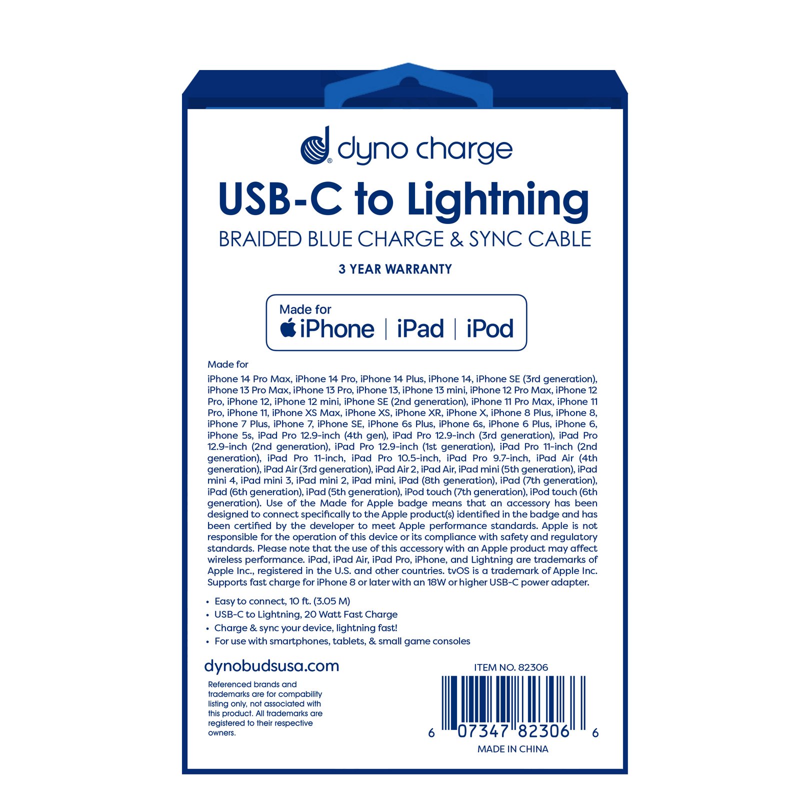 USB TO C LIGHTNING 10FT. 20W BLUE #82306 - Image 5